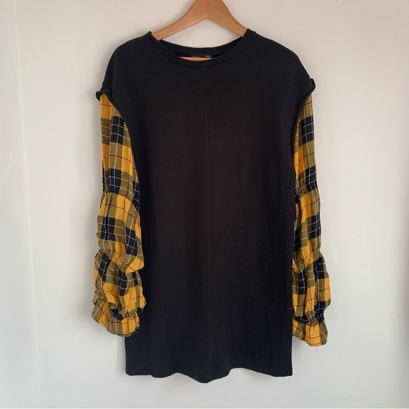 Zara Plaid Sleeve Tunic Sweater Dress - Picture 2 of 6